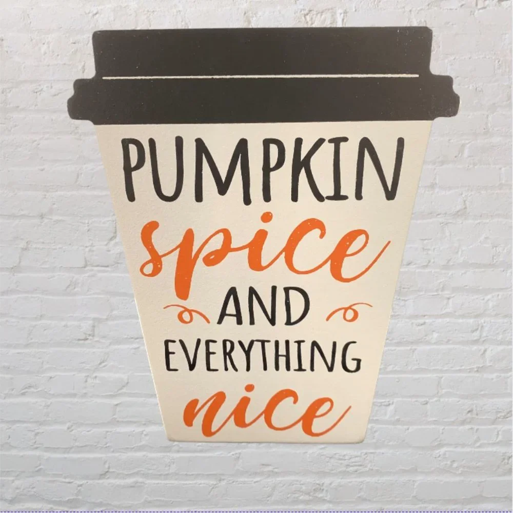 NEW Fall Drink Plaques--Mug and Cup with Pumpkin Sayings (Set of 2)